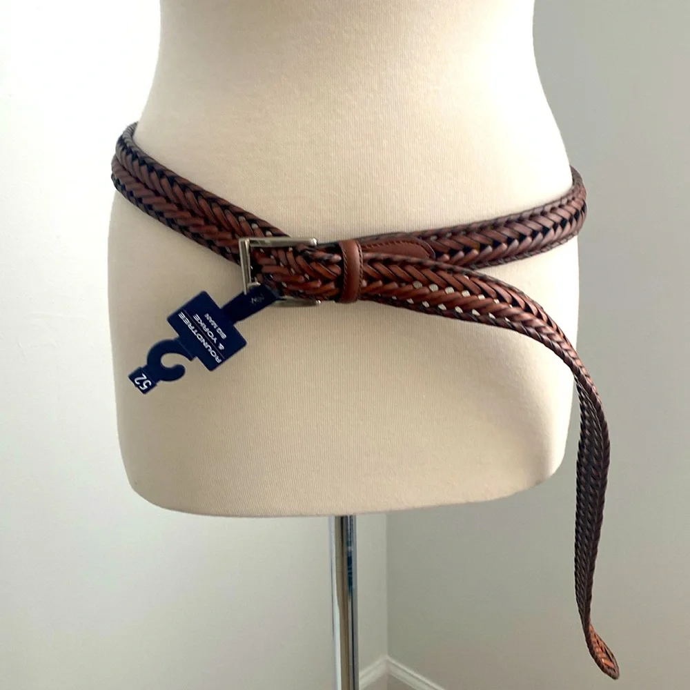 Roundtree & Yorke Big & Tall Brown V-Braided Leather Belt Size 52/130